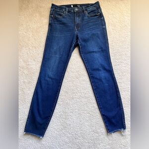 KUT High Rise Skinny Ankle Jeans with Raw Hem in Dark Blue Wash, Size 6